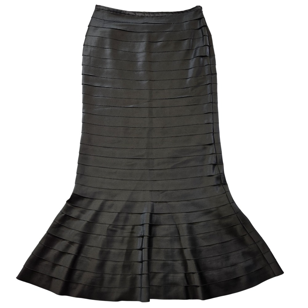 Veronique Young Skirt Womens 12 Black Trumpet Long Satin Lined Zip Formal